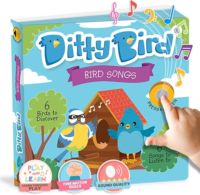 Ditty Bird Animal Sounds Book for Toddlers โ Interactive Book Featuring Cuckoo, Blue Tit, Herring Gull, Tawny Owl & Dove Sounds | Musical Board Book for Ages 1-3 | Perfect Educational Gift for Toddler