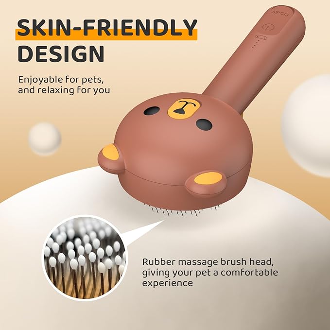 Cat Steam Brush, Self Cleaning Pet Spray Hair Removal Comb with Release Button, 3 In 1 Cat Brush for Indoor Cats, Waterproof Pet Grooming Brushes for Long Short Haired Dogs Cats(Brown)