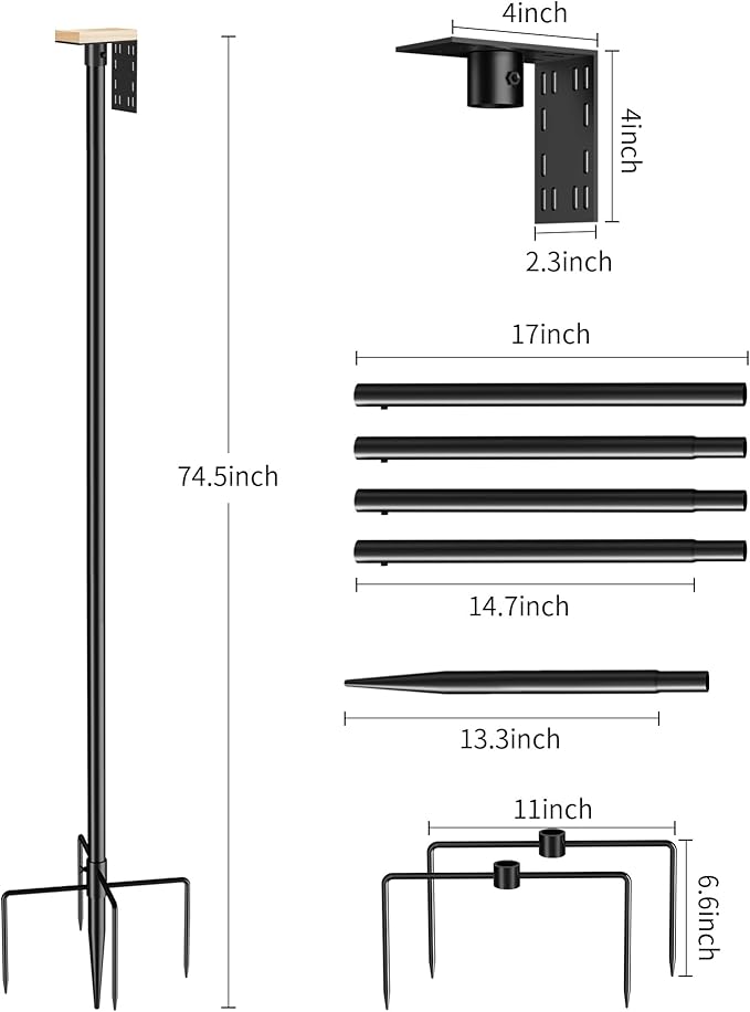 Bird Feeder Pole Stand – 74.5 Inch Height Feeding Station with 1-Inch Dia Heavy Duty for Hanging Feeders, Bird House Pole Mount Kit for Outdoor, Slip-Fit Connection