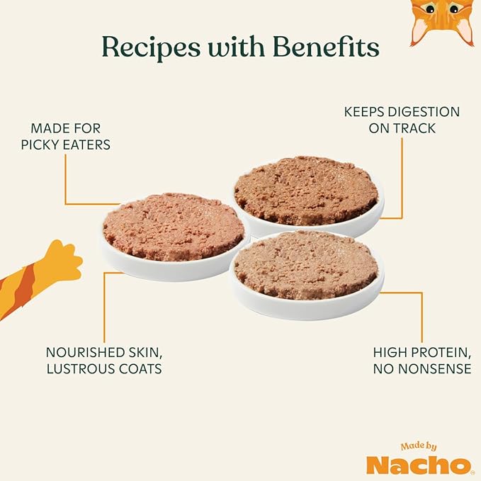 Made by Nacho Pate Wet Cat Food Variety Pack, Chicken, Salmon, and Turkey, 5.5 Ounce Cans, Grain-Free Canned Pet Food, Bone Broth Infused for Hydration, Limited Ingredients, 12 Pack
