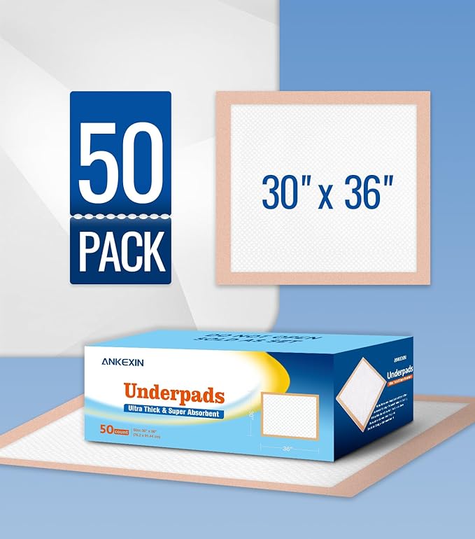 Ultra-Absorb Hospital Grade Bed Pads Disposable Adult 30x36 Inch Leakproof Underpads, Quick-Dry Incontinence & Puppy Pee Pads, 50 Count