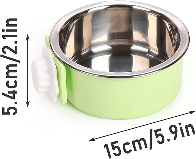 kathson Crate Dog Bowl, Removable Stainless Steel Hanging Pet Cage Bowl Food & Water Feeder Coop Cup for Cat, Puppy, Birds, Rats, Guinea Pigs 2pcs(Blue,Pink)