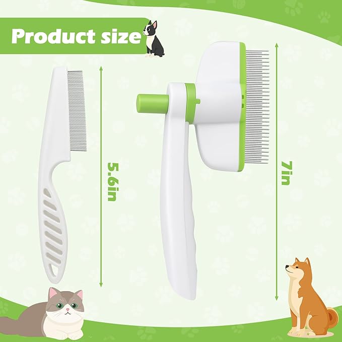 XANGNIER Rotatable Flea Comb for Cats Dogs Kittens Rabbit,Self Cleaning Pet Flea Comb Grooming Brush for Shedding and Detangling,Fine Tooth Tick Lice Comb for Short & Long Pet Hair Removal Tool,2 Pcs