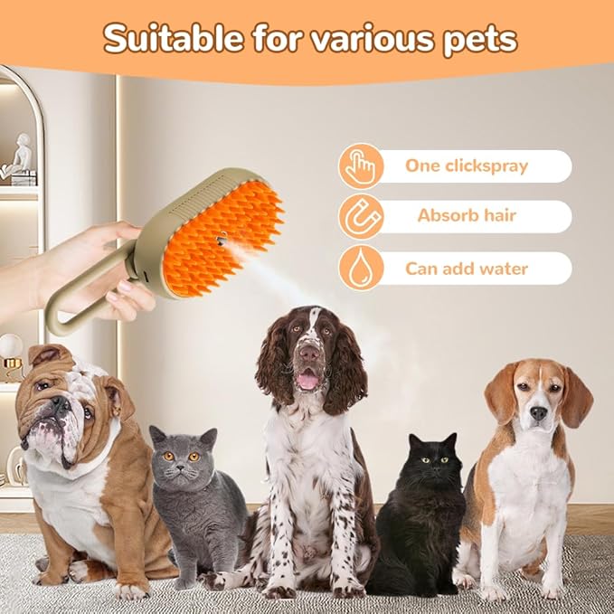 2025 New Pet Steam Groomer Brush, 3 in 1 Cat Steam Brush for Massaging and Cleaning Shedding Hair, Upgrade Pet Steam Groomer Comb Multifunctional Hair Removal Comb for Cats Dogs (White)