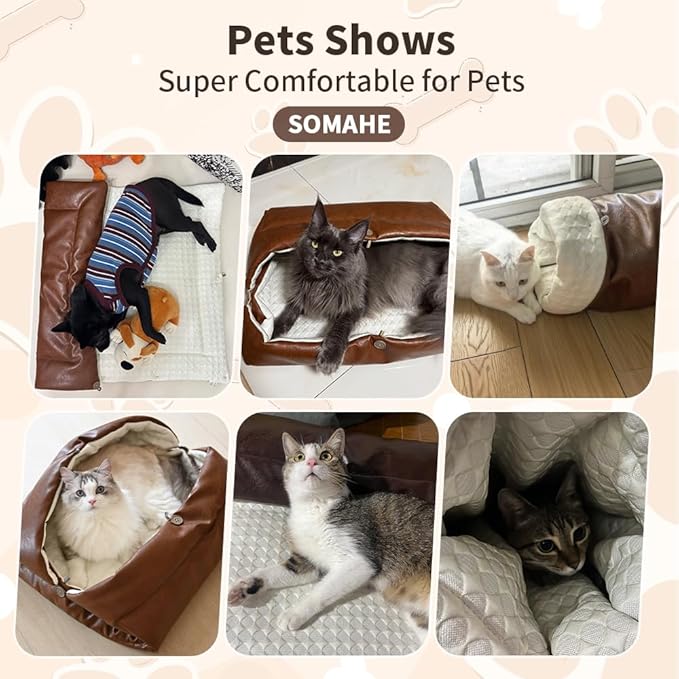 Cat Beds for Indoor Cats Dog Bed for Small Dogs 5 in 1 Function - Leather Mats Bed Cave Pillow Pad for Puppy & Kitten Four-Season 27.5 * 35.4inch Grey