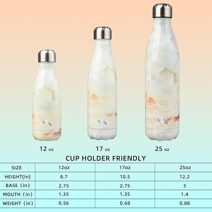 Insulated Water Bottles,25 oz Double Wall Stainless Steel Vacumm Metal Flask for Sports Travel,Marble Jade