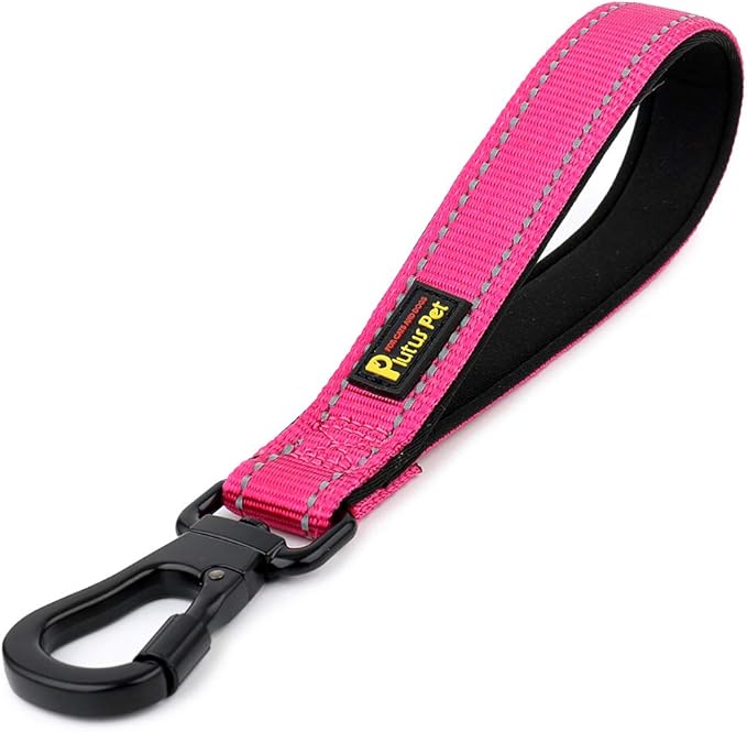 PLUTUS PET 10 Inch Short Dog Leash for Large Dogs with Locking Carabiner Clip & Padded Handle (10”, Pink)