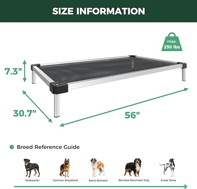 FXW TitanNest Chew-Proof Elevated Dog Bed, Raised Cot for Indoor/Outdoor/Camping Use, Durable & Waterproof Cooling Pet Bed for Extra Large Dogs, 56.0" L x 31.0" W x 7.3" H, Black