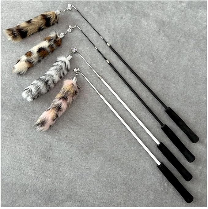 Interactive Cat Wand Toy with Cat Dancer, Retractable Feather Fox Tail Teaser for Indoor Cats, Enrichment Play Kittens to Senior Cats (Soft Pink)