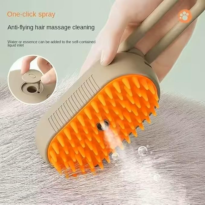 3-in-1 Steam Pet Brush for Cats & Dogs β Self-Cleaning Grooming Comb with Spray Mist, Massage & Shedding, Rechargeable USB, Anti-Static, Foldable Handle (TAN)