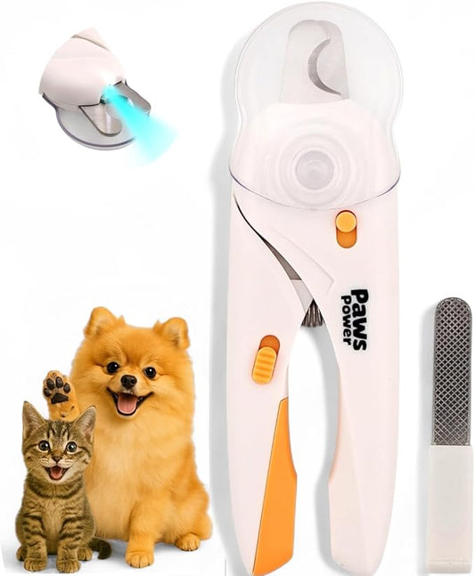 Cat Nail Clipper & Small Dog Nail Clippers with LED Light - Illuminates Nails & Bloodline for Safe, Easy Trimming - Extra Sharp, Avoid Over-Cutting - Essential Cat Supplies, White