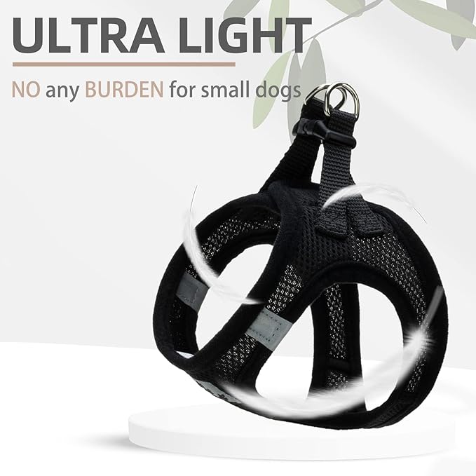 PUPTECK Adjustable Dog Harness Collar and Leash Set Step in No Pull Pet Harness for Small Medium Dogs Puppy and Cats Outdoor Walking Running, Soft Mesh Padded Reflective Vest Harnesses, Solid Black XL