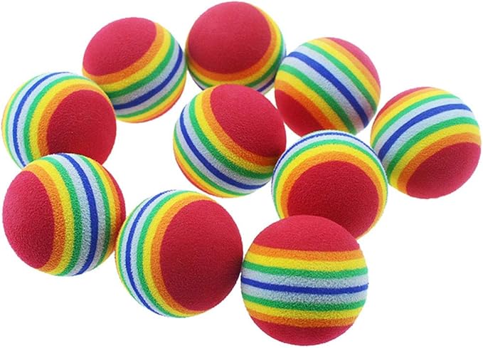 12 Pack Rainbow Cat Toy Balls Soft EVA Foam Interactive Indoor Kittens Favorite Toys 1.38" Dia. Small Dogs Puppies Toy Balls Bulk Activity Chase Quiet Play Sponge Ball