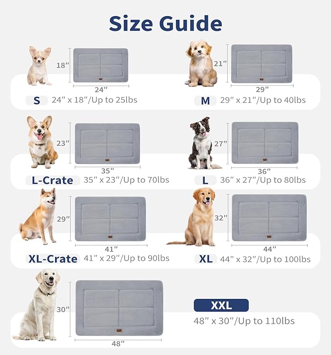 MADE 4 PETS Dog Crate Pad Bed for Medium Large Dogs, Washable & Reversible, Anti-Slip Kennel Mat for Cozy Sleeping, Soft Fluffy Dog Bed for Indoor & Outdoor Use, 35"x23", Gray