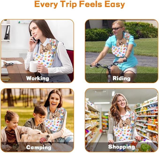 Dog Sling Carrier for Cats and Small Dogs – Hands Free Pet Sling with Adjustable Safety Strap & Buckle, Soft Cat Sling Carrier for Snuggling, Portable Dog Carrier Sling (Medium, Daisy)