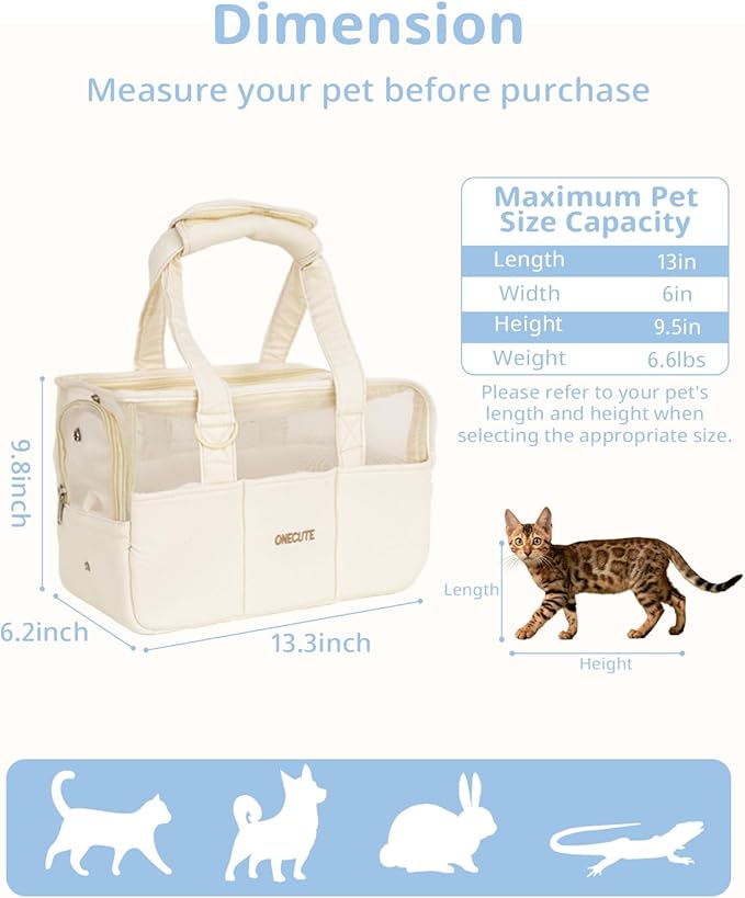Dog Purse Carrier for Small Dogs Rabbit cat with Large Pockets, Cotton Bag, Dog Carrier Soft Sided, Collapsible Travel Puppy Carrier (Beige Breathable, 13.6" L x 6.5" W x 10.0" H)