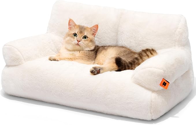 MEWOOFUN Cat Bed for Indoor Cats, Washable Dog Beds for Small Dogs & Cats with Removable Cover, Fluffy Cat Couch with Non-Slip Bottom (Beige, 26.0" L X 19.0" W X 13.0" Th)