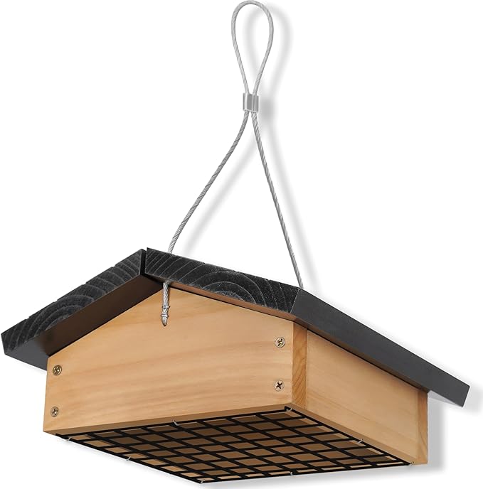 Upside-Down Suet Feeder Squirrel Proof with Durable Cedar Wood,Winter Bird Feeders for Outdoors Hanging, Attracts Woodpeckers, Nuthatches, and Chickadees, Easy to Refill