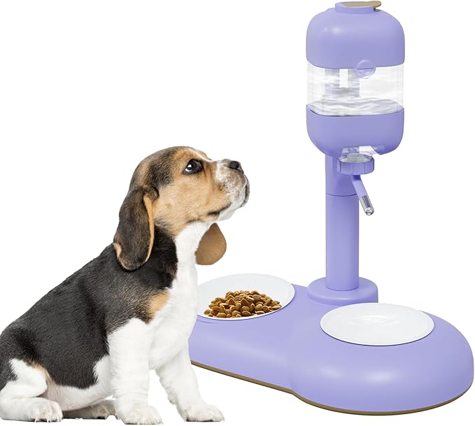 Dog Bowls with Puppy Weaning Bottles,3 in 1 Dog Bowl Set with Water Dispenser and 2 Food Grade Ceramic Bowls for Cats,Bunnies,Ferrets and Small Sized Dogs(Purple)