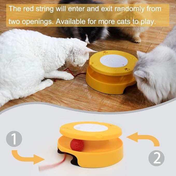 LASOCUHOO 2-in-1 Automatic Cat Toy with Track & Jumping String – Interactive Electric Toy with Rolling Balls & Bell, Battery-Powered (3 AA), Auto Shut-Off for Multi-Cat Play