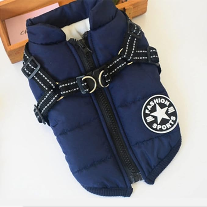 HDKUW Small Dog Jacket, Small Dog Coat Harness Winter Warm Vest Jacket Waterproof Cotton Costume for Puppy Small Dogs (S, Blue)