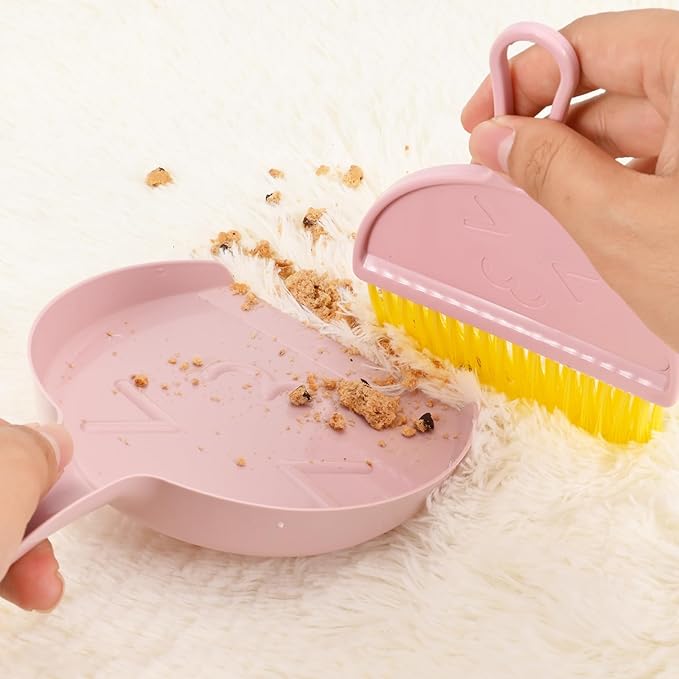 Small Broom and Dustpan Set,mini Compact Portable, for Home, Sofas, Kitchen countertops, Storage Shelves, Office desks, bathrooms, and pet Areas (Pink)