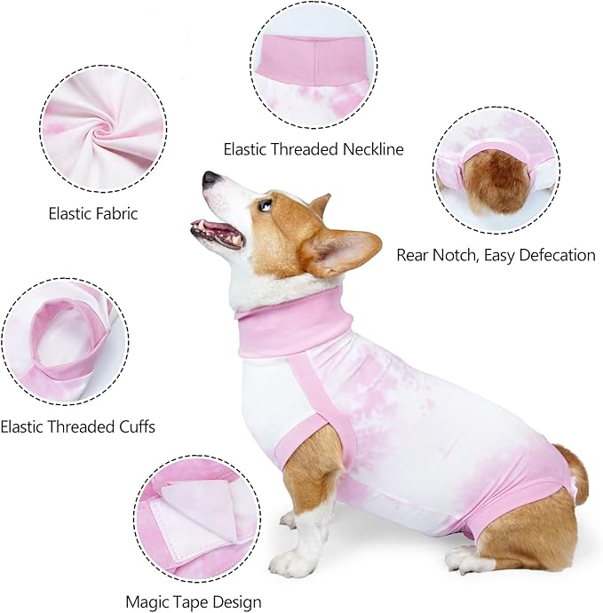 Dogs Recovery Suit for Male/Female Dog Onesie Tie Dye Pajamas Wound After Surgery Wear, Prevent Licking Wounds, E-Collar & Cone Alternatives 3XL Pink2