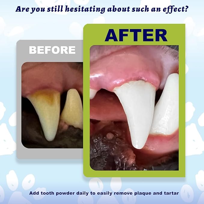 Dog Dental Powder for Pet Oral Care and Teeth Cleaning–No Added Colorants Breath Freshener for Cats and Dogs, Bad Breath, Plaque & Tartar Remover, Helps Protect Against Leaky Gums – 100 Scoops