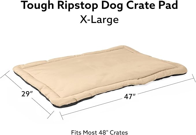 K9 Ballistics Tough Ripstop Dog Crate Pad - Durable & Machine Washable with Non-Skid Bottom and 120-Day Warranty, Fits 48" Wire Crates - X-Large, Sandstone