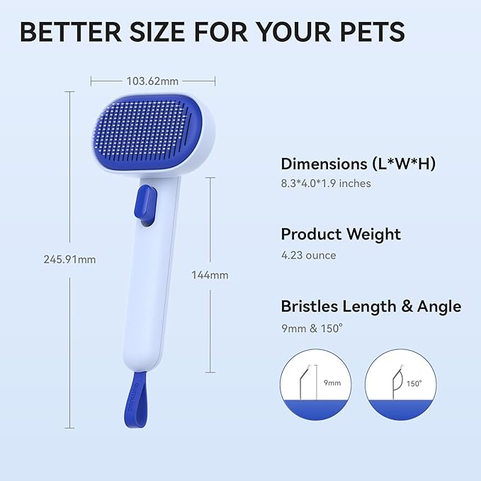 Aumuca Pet Coat Care for Horse Dog Cat, Cat Brushes for Indoor Cats, Horses Grooming Deshedding Brush, Pet Massage Removes Loose Fur, Blue