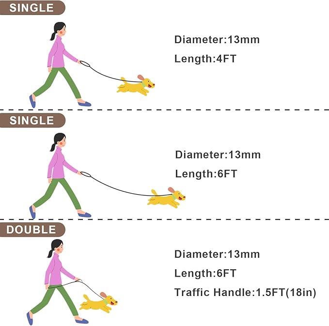 Rope Dog Leash, 6 Foot Heavy Duty Dog Leash with Aviation Aluminum Auto Locking Carabiner, Strong Nylon Pet Lead for Small, Medium, Large Dogs (Brown, 6FT)