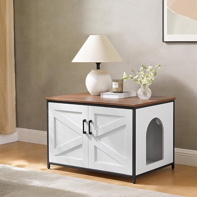 unipaws Extra Large Cat Litter Box Enclosure Furniture with Top Opening, XL Washroom Bench for Cats with Removable Divider, Jumbo Automatic Litter Box Cover and Hidden Cat Box