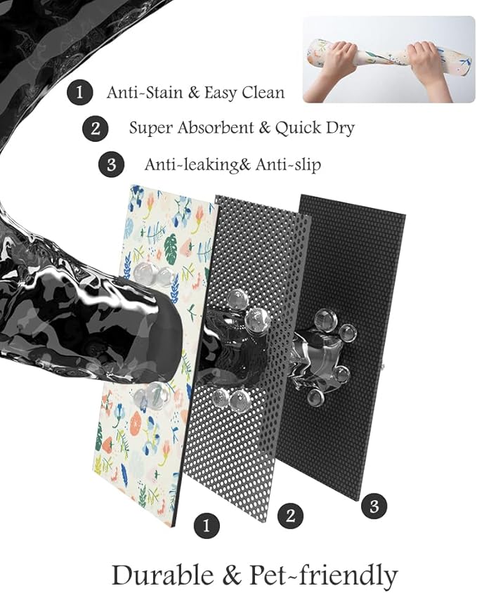 Pet Feeding Mat-Absorbent Dog Mat for Food and Water Bowl-No Stains Quick Dry Water Dispenser Mat-Dog Accessories Pet Supplies-Bowl for Messy Drinkers(LIGHTFLOWERS,17"x34"