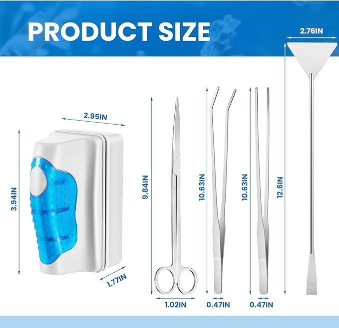 Aquarium Fish Tank Cleaning Tool Kit Include 4 Pcs Long Aquascape Tools Kit 1 Pcs Magnetic Glass Cleaner Brush 5 in 1 Fish Tank Gravel Cleaner and Siphon Vacuum for Terrarium Fish Tank Set