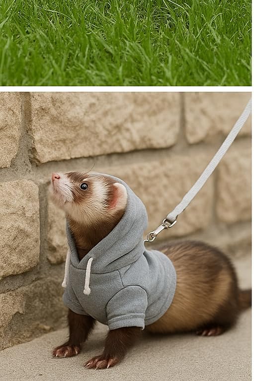 Gray Ferret Sweater, Harness, and Leash Set - Clothes for Small Pets - Ferret Stuff and Accessories - Hoodies for Ferrets - Small Pet Accessories