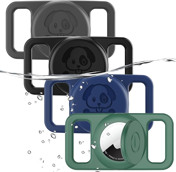4 Pack Waterproof AirTag Dog Collar Holder Compatible with Apple AirTag, Silicone Hidden Loop Holder for Airtag Tracker, Anti-Lost Dog Collar Air Tag Accessories(Gray,Black,Blue,Dark Green)