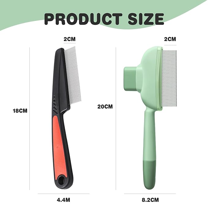 2PCS Flea Comb for Dogs & Cats,flea Comb for Cats with Release Button Self-Cleaning,lice comb for Shedding Pet Hair