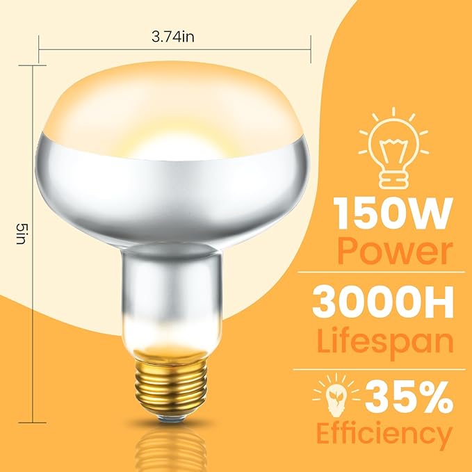 2-Pack 150W Reptile Heat Lamp Bulbs – UVA Daylight Basking Light for Bearded Dragons, Lizards, Turtles, E26 Base