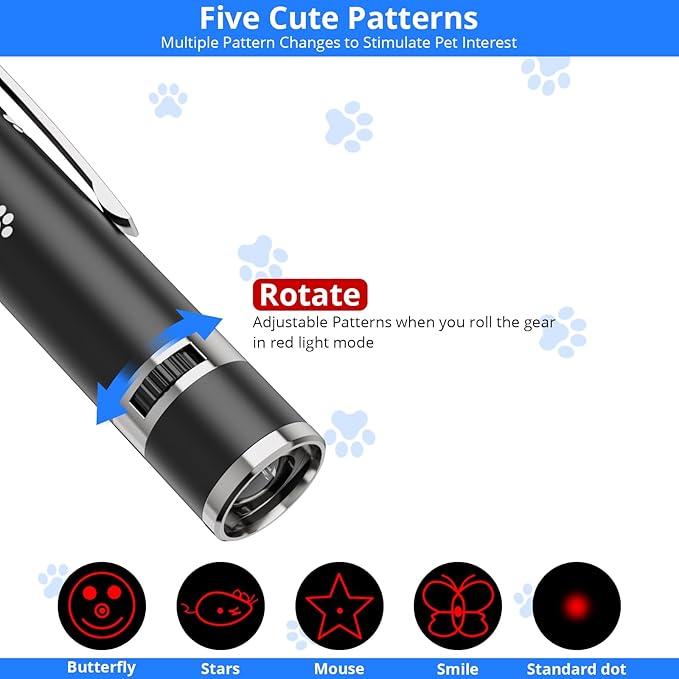 Cat Toys, USB Rechargeable Interactive Cat Mouse Toys, 3 Light Modes & 5 Adjustable Patterns, Portable Kitten Toy for Indoor Cats & Dogs, Training & Exercise Fun