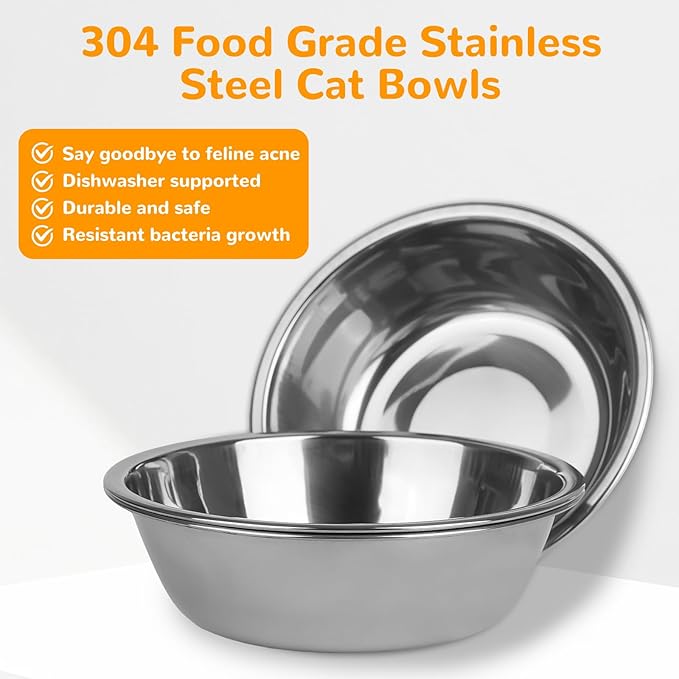 2 Set Elevated Cat Food Water Bowls, 6 Stainless Steel Bowls, 15° Tilted Raised Cat Bowl Set, for Indoor Cats for Small Cats and Puppies Pet Bowls with Stand
