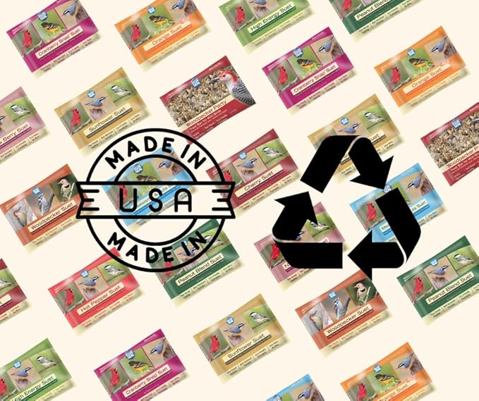 Blue Seal Cherry Suet Cakes for Wild Birds - No Mess Suet Feed, Food for Woodpeckers, Cardinals, Siskins, Sparrows & More - 11oz Suet Feeder, Bird Seed Cakes (Pack of 12)