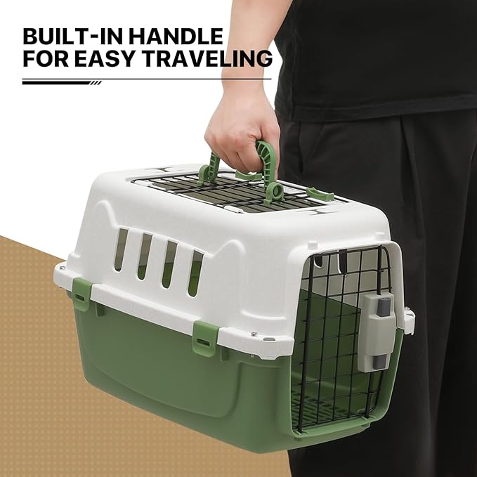 MoNiBloom 18-Inch 2-Door Top Loading Cat Carrier, Plastic Dog Crate Hard-Sided Dog Travel Carrier for Small Dogs and Cats, Ventilation and Security Lock Design for Pets up to 10 lbs (Green)