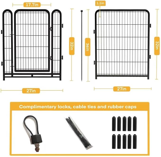 Tall Garden Fence, 32 in(H) 8 Panels Dog Fence Outdoor for Yard. Wide Door Low Threshold Total 17.7 Ft(L), Metal Dog Pen Heavy Duty Pet Puppy Exercise Pen for Rv Camping Garden Yard