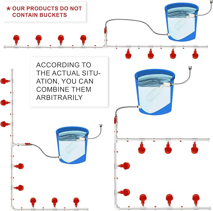 Complete Set Pipeline Automatic Chicken Waterer System with PVC Pipeline and 304 Stainless Steel Hose, Chicken Water Cups, Chicken Watering System. (No Bucket Included)