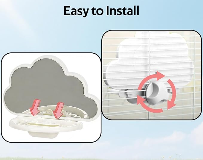 Bird Mirror with Perch & Slow Feeder – Interactive Bird Toy, Birds Cage Accessories for Parakeet, Budgies, Cockatiels, Conures, Lovebird, Finches & Canary – Relieve Boredom-White