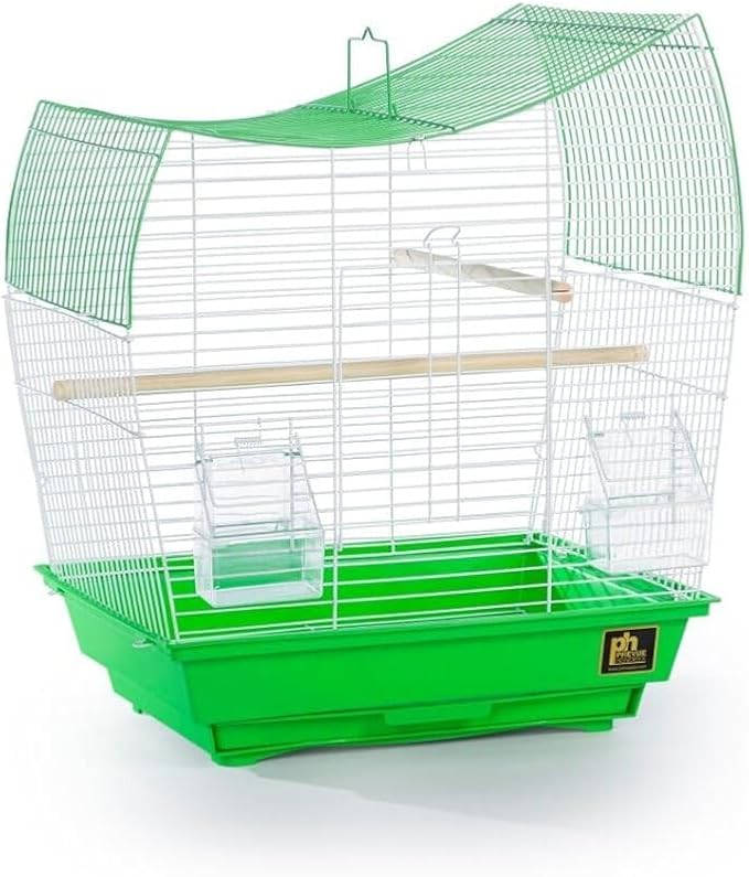 Rustic Retreat Top Bird Cage with Durable Metal Construction, Spacious Interior, and Convenient Top Access Lime Green/Wave Top