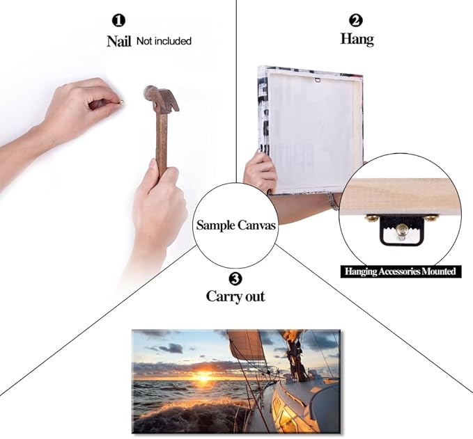 Yacht Sailing in Sea at Sunset Scenery Canvas Wall Art for Living Room Bathroom,Close-up View of Deck Mast Sails Picture Print Artwork Painting Decor,Epic Seascape Scenic Landscape,Inner Frame 24x48