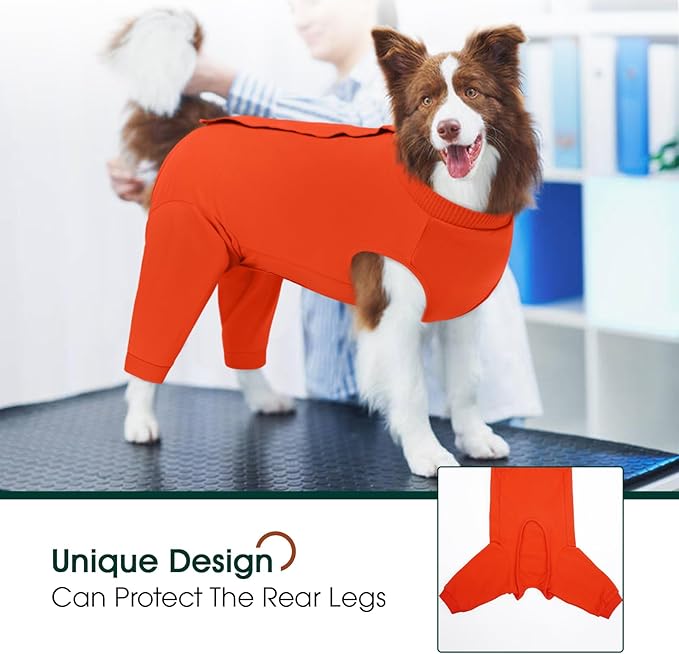 Kuoser Dog Recovery Suit for Rear Legs, Dog Surgical Suit with Pants Cover to Prevent Licking Wounds, Dog Onesie for Surgery Female Spay Male Neuter, Anti Licking Dog Recovery Leg Sleeve, Orange M