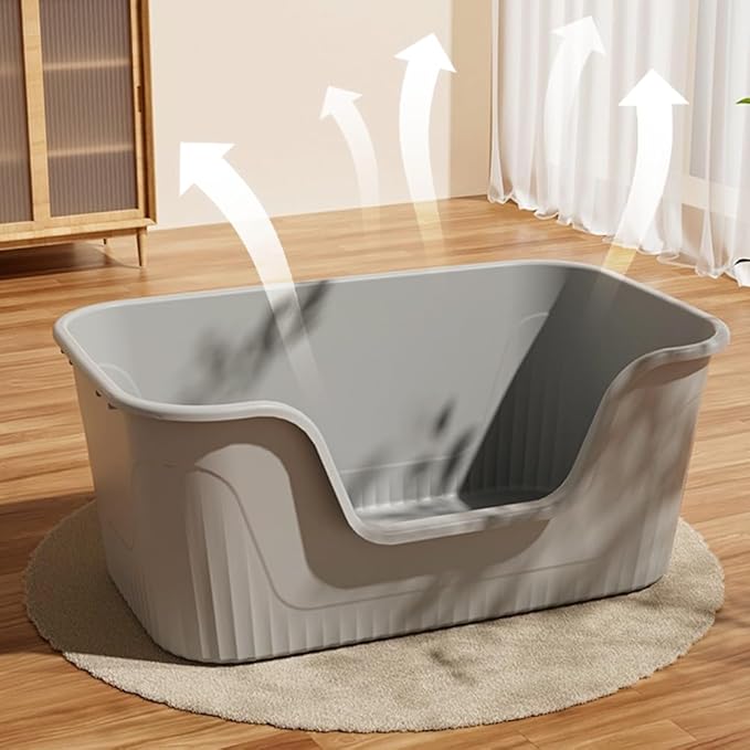 Vealind Jumbo Litter Box, XL Litter Boxes for Big Cats, Extra Large Space, High Sided Litter Pan, Leak-Proof & Anti-Splashing, Easy Clean & Durable (25” * 17” * 13” Grey)