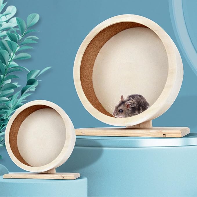 antiai Hamster Wooden Silent Wheel, Small Animal Exercise Wheel Accessories, Quiet Spinner Hamster Running Wheels Prevent Depression Toys for Hamsters, Gerbils, Mice and Other Small Pets (S)
